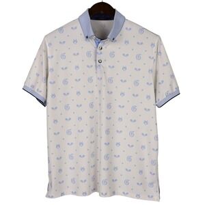 Greyson Polo Shirt Mens Medium White Blue Tennis Wolf Logo Performance Golf